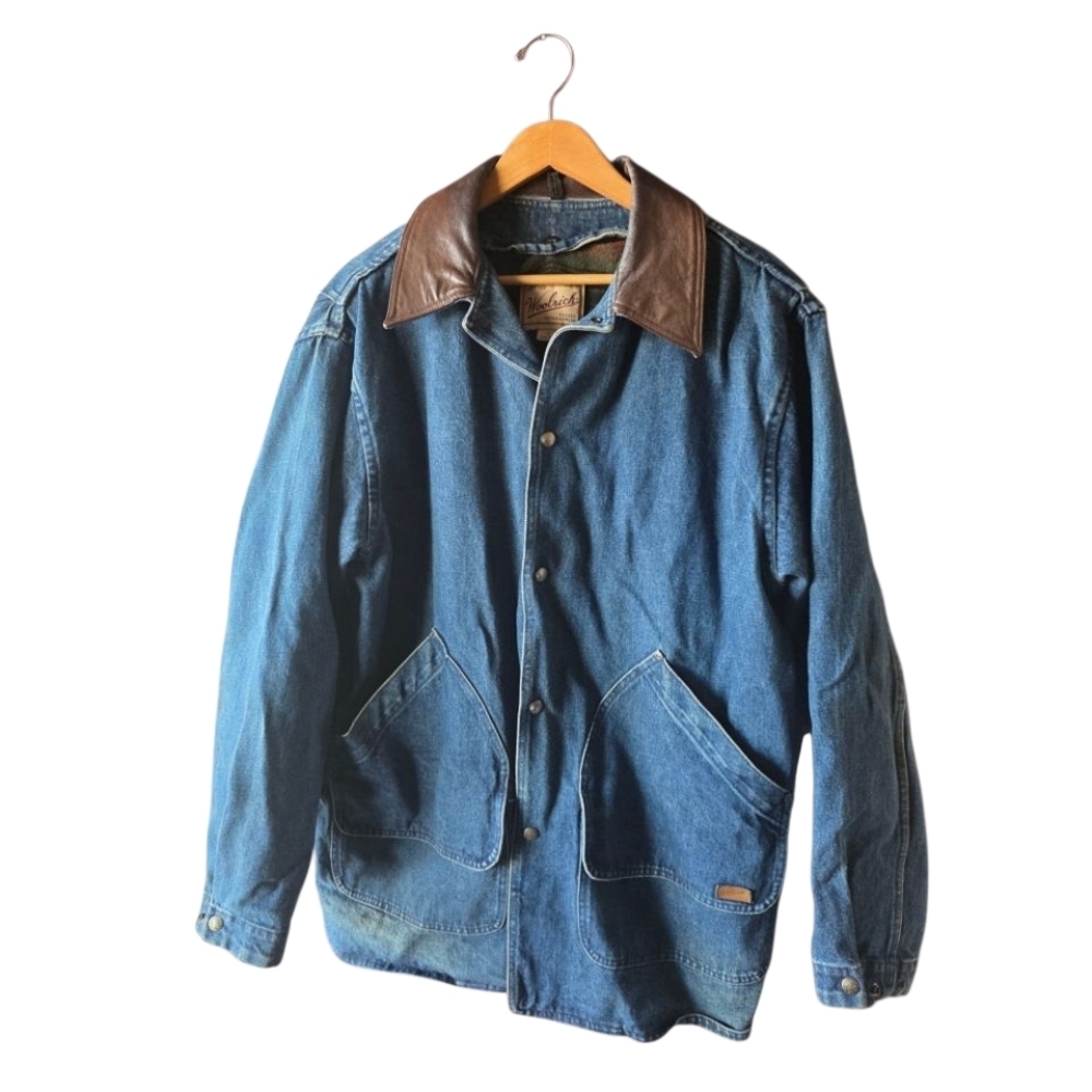 Woolrich Rugged Outdoorwear Denim Jean Barn Jacket Wool Blanket Lining Size Lg